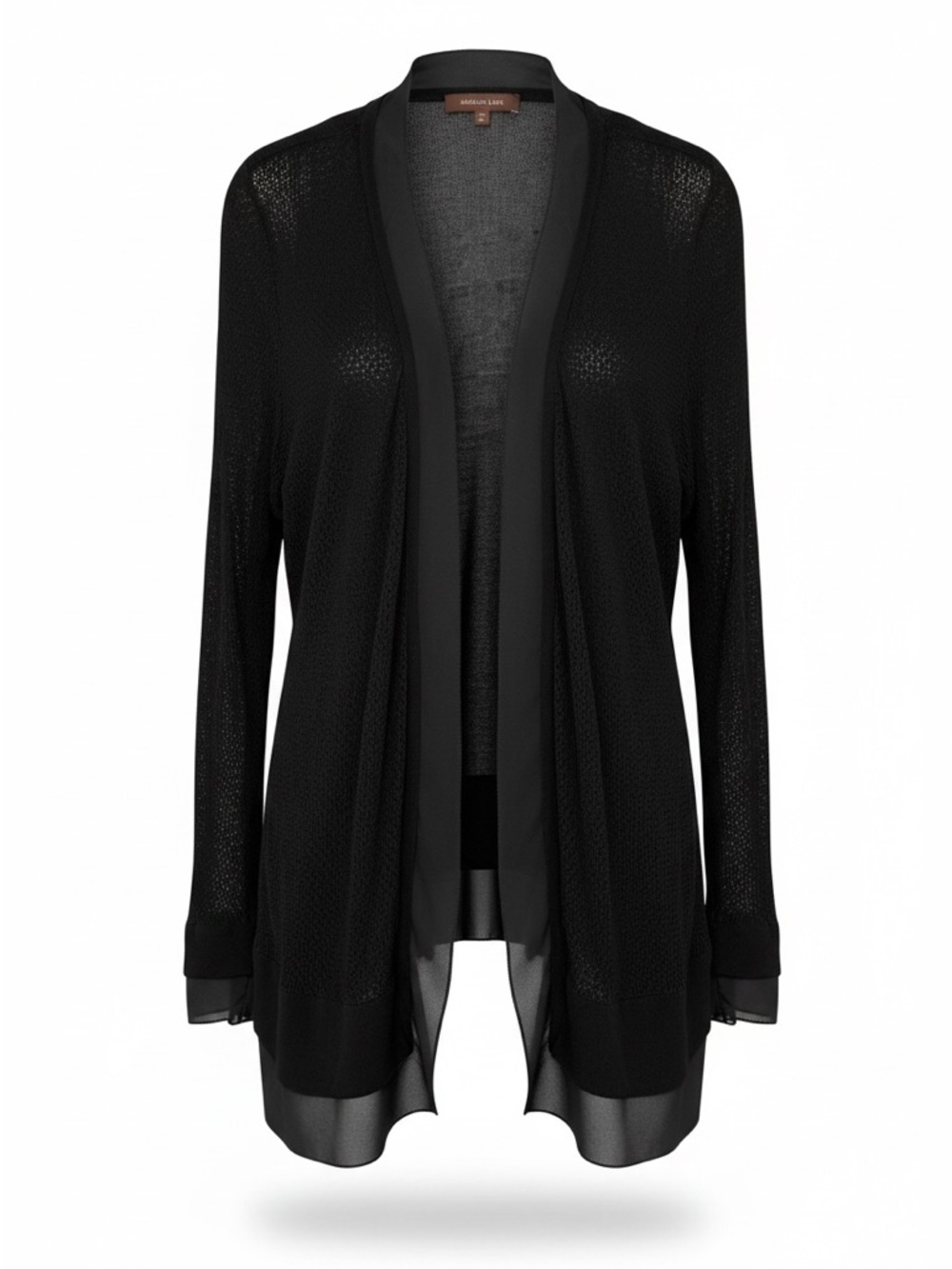 Melanie Lyne Black Open-Front Sheer-Trim Cardigan XL
